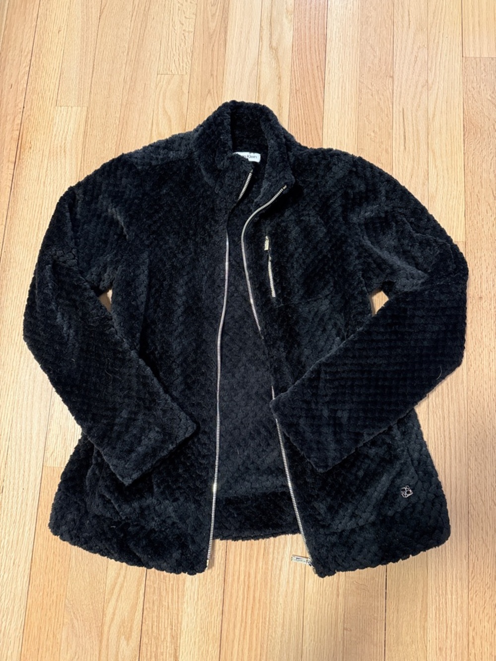 Calvin Klein Black Plush Zip-Up Teddy Jacket